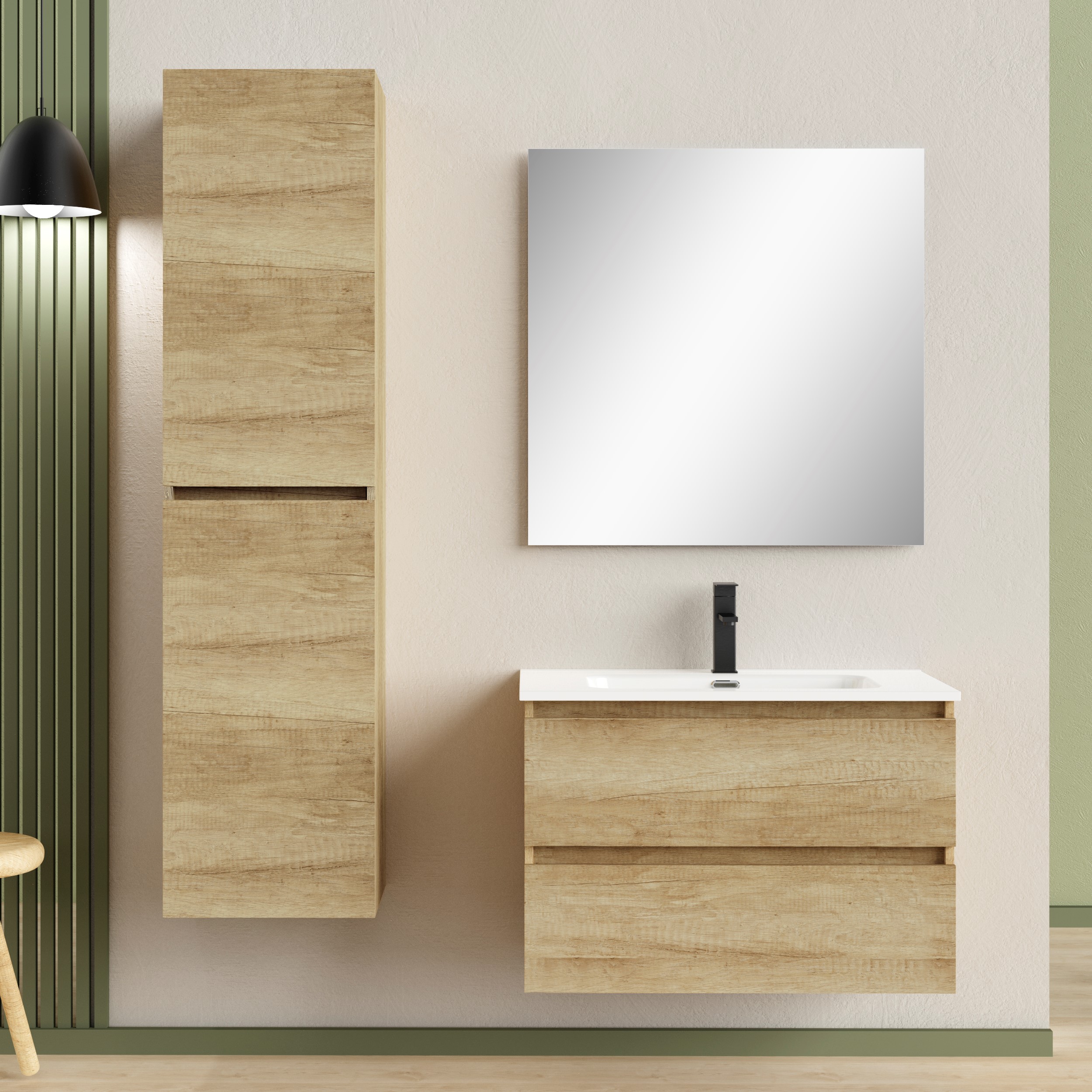 Sanimar 600786 Rio onderkast + wastafel + spiegel 80cm houtdecor