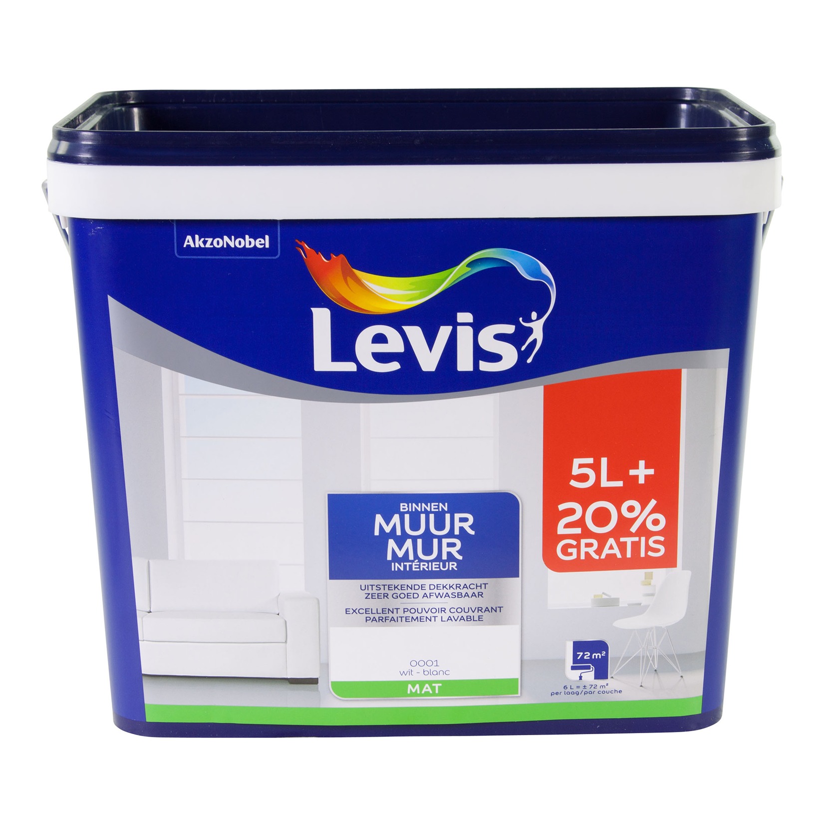 Levis Muur Binnen Mat 5+1l Wit