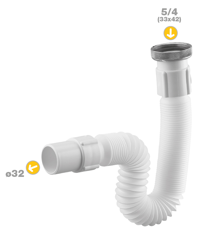 1 Hydroflex plooibare en uittrekbare sifon 5/4" x 32 mm - PVC