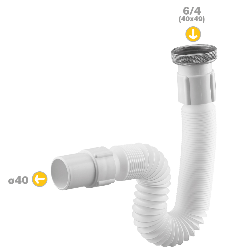 1 Hydroflex siphon pliable et extensible 6/4" x 40 mm - PVC