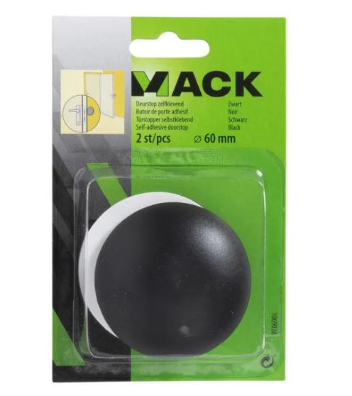 Deurstop zelfklevend zwart Ø60mm 2 st/pcs
