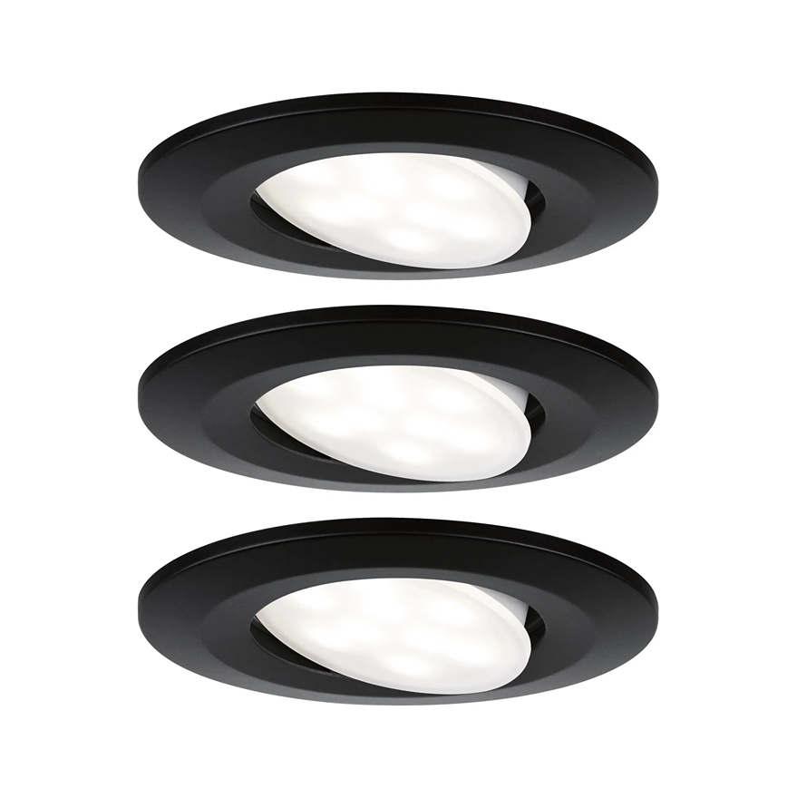 Paulmann Kit de base spot encastré LED Calla orientable rond 90mm 3x6W noir mat