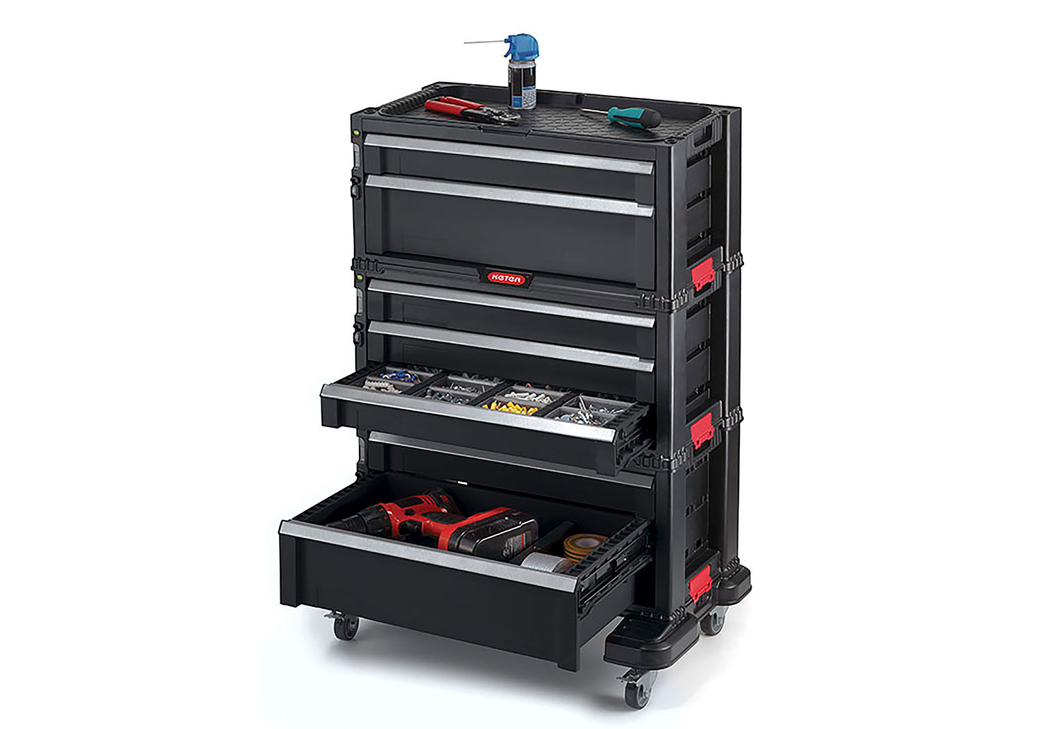 Armoire tiroir module 7 tiroirs noir 