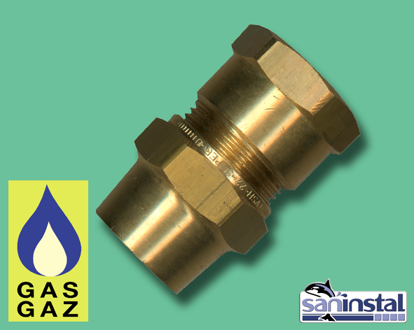 1 Bicône droit pour gaz 15 mm x 1/2" F - laiton