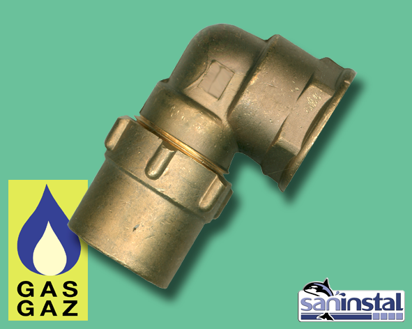1 Bicône coude 90° pour gaz 15 mm x 1/2" F - laiton