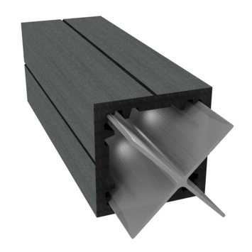 Duofuse tand-en-groef/lamellen tuinscherm/omheining - Composiet paal paal met aluminium versteviging 90x90mm - 2.1m graphite black