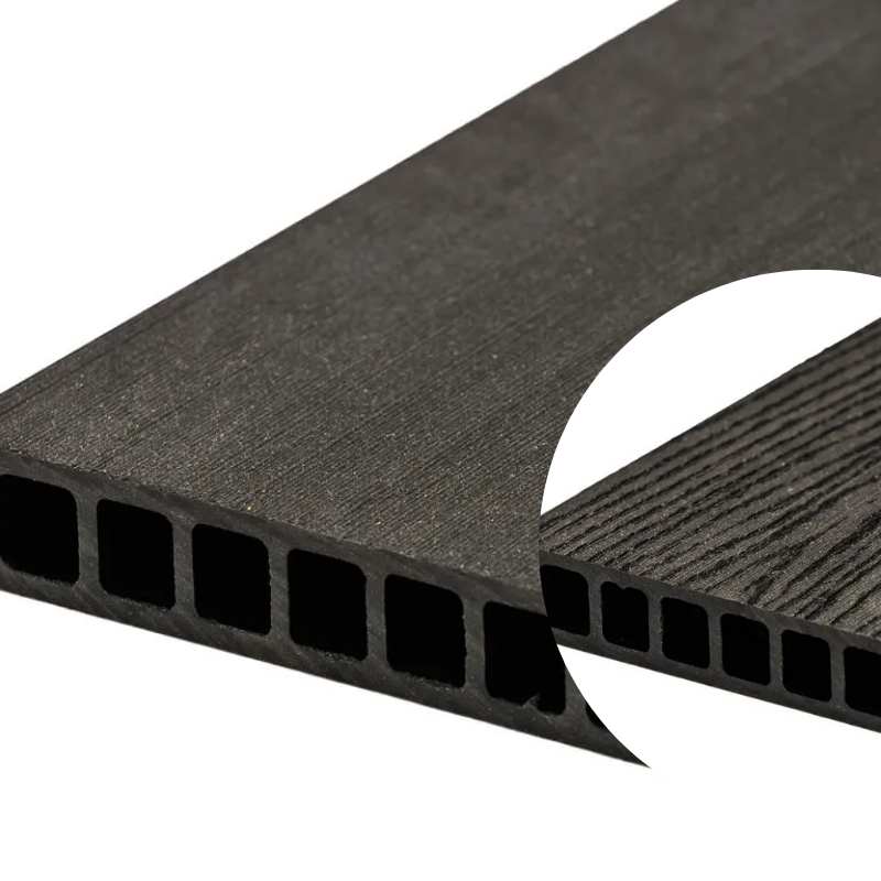 Duofuse terras - Plank hol vlak geborsteld/houtnerf 162x28mm - 4m graphite black