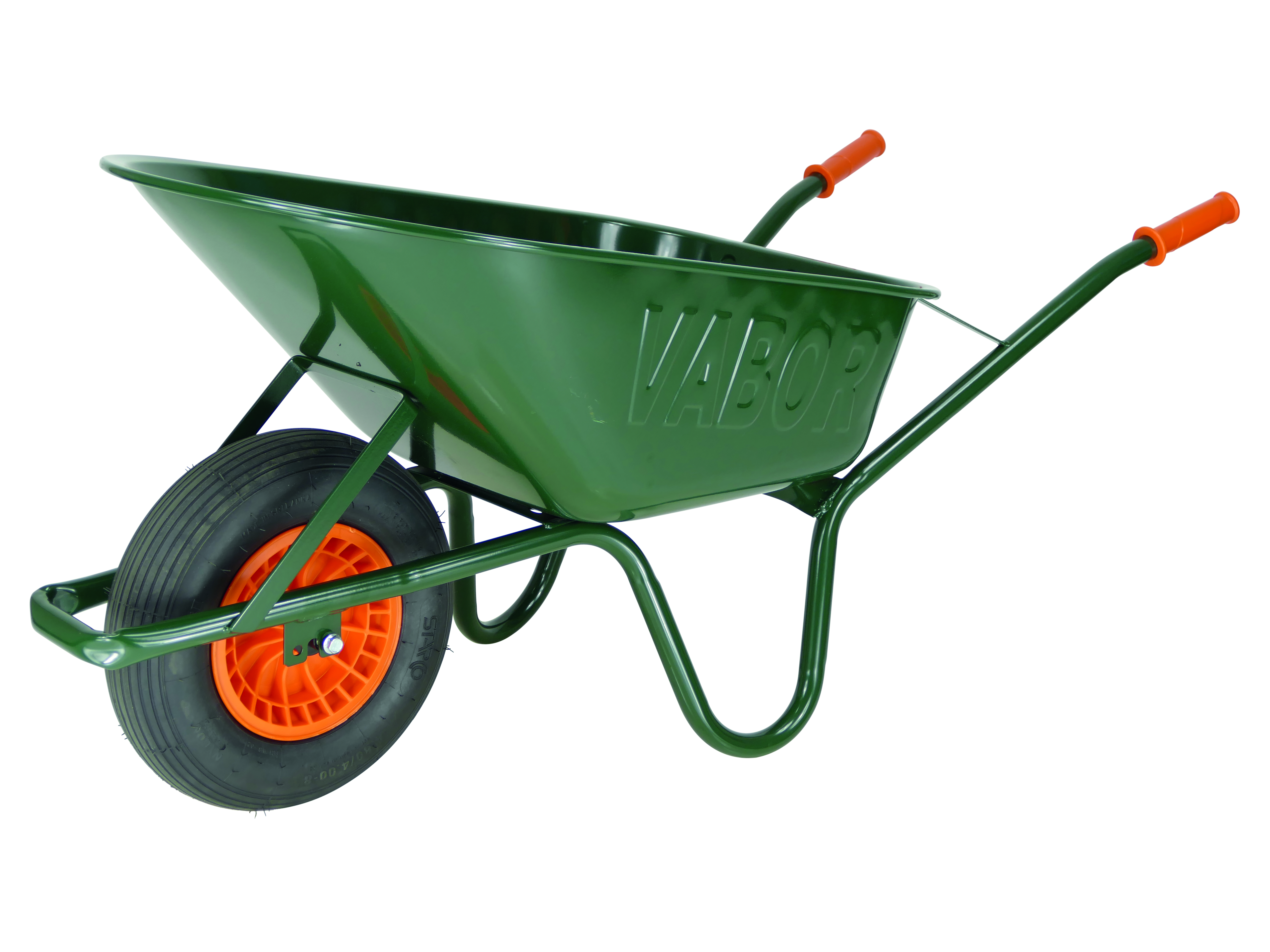 Brouette de chantier Vabor avec nez rond vert 90L avec roue anti-fuite