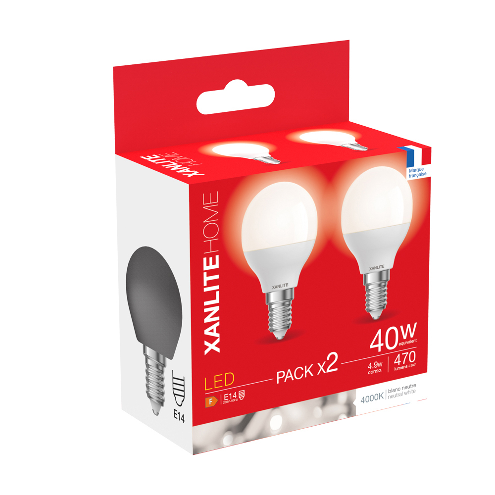 Xanlite 2x SMD LED lampen P45 opaal E14 - 470 lm (=40W) - 4000k - koel wit licht