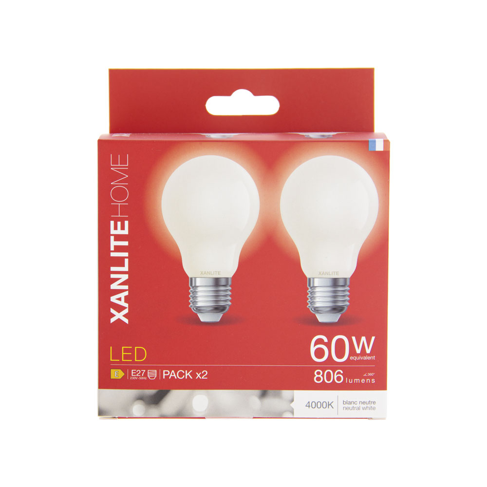 Xanlite 2x LED filament lampen A60 opaal E27 - 806 lm (=60W) - 4000k - koel wit licht