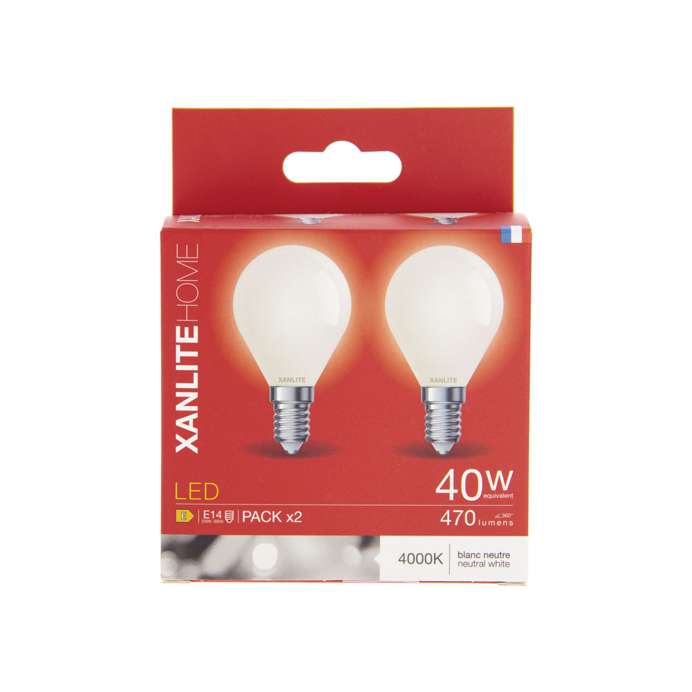 Xanlite 2x LED filament lampen P45 opaal E14 - 470 lm (=40W) - 4000k - koel wit licht