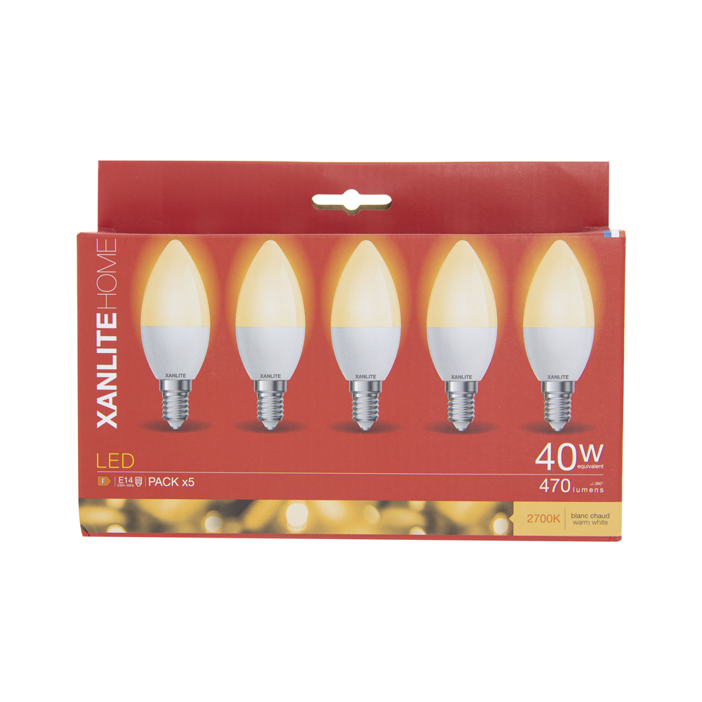 Xanlite led 5x kaars E14 470lum (=40W) 2700k