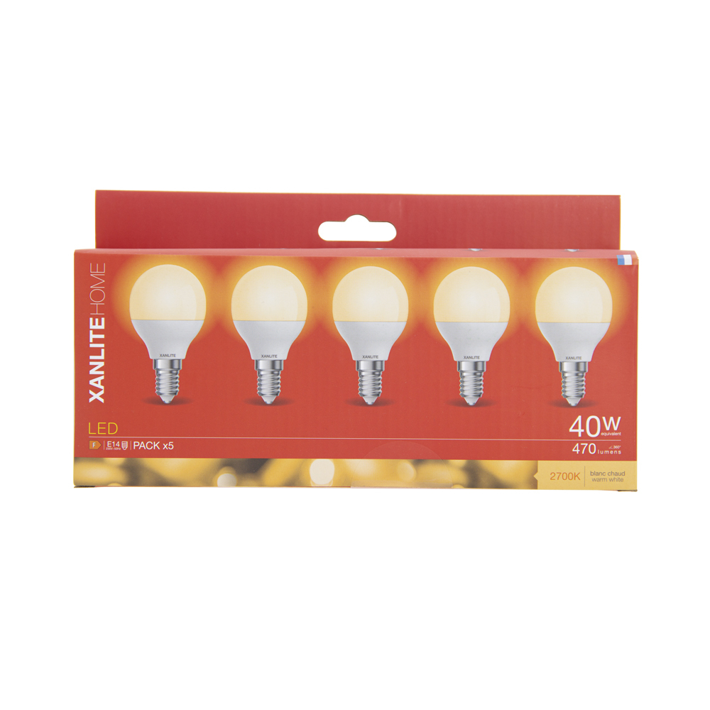 Xanlite 5x SMD LED lampen P45 opaal E14 - 470 lm (=40W) - 2700k - zeer warm wit licht