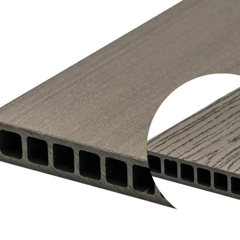 Duofuse terras - Plank hol vlak geborsteld/houtnerf 162x28mm - 4m stone grey