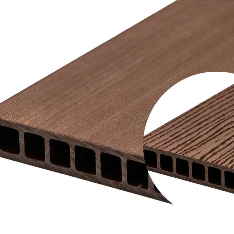 Duofuse terras - Plank hol vlak geborsteld/houtnerf 162x28mm - 4m tropical brown