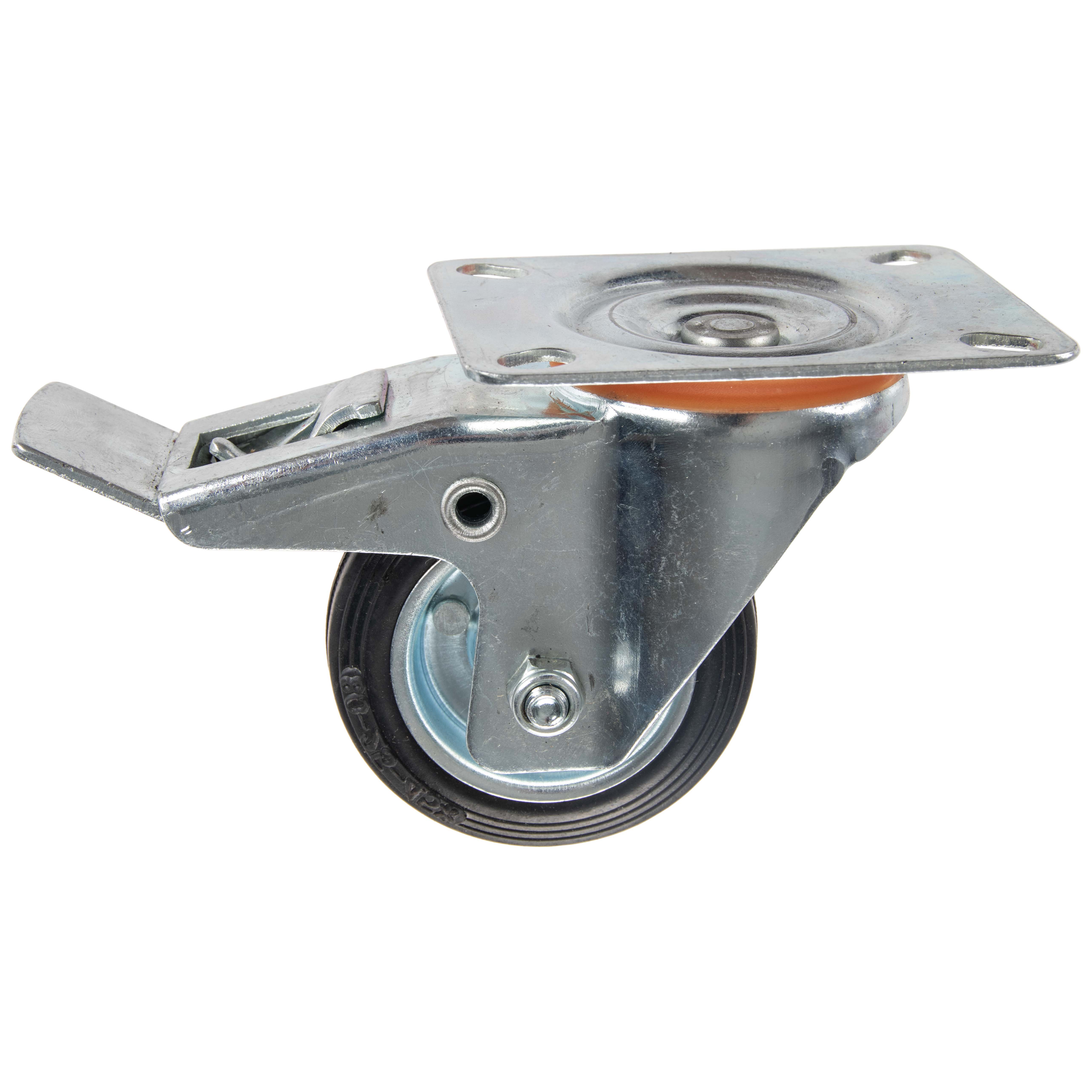 Roulette caoutchouc pivotante Ø80mm avec frein