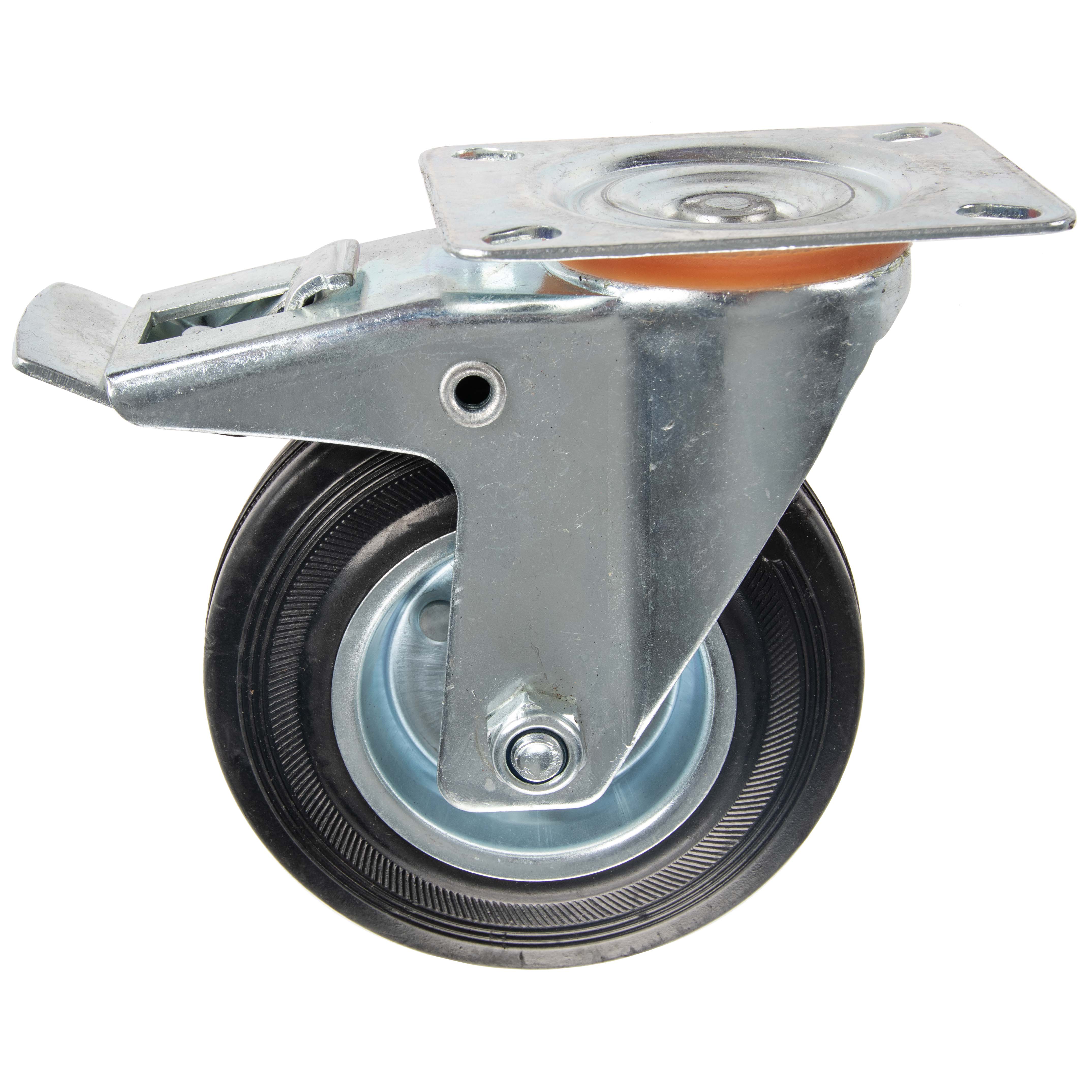 Zwenkwiel in rubber Ø125mm met rem