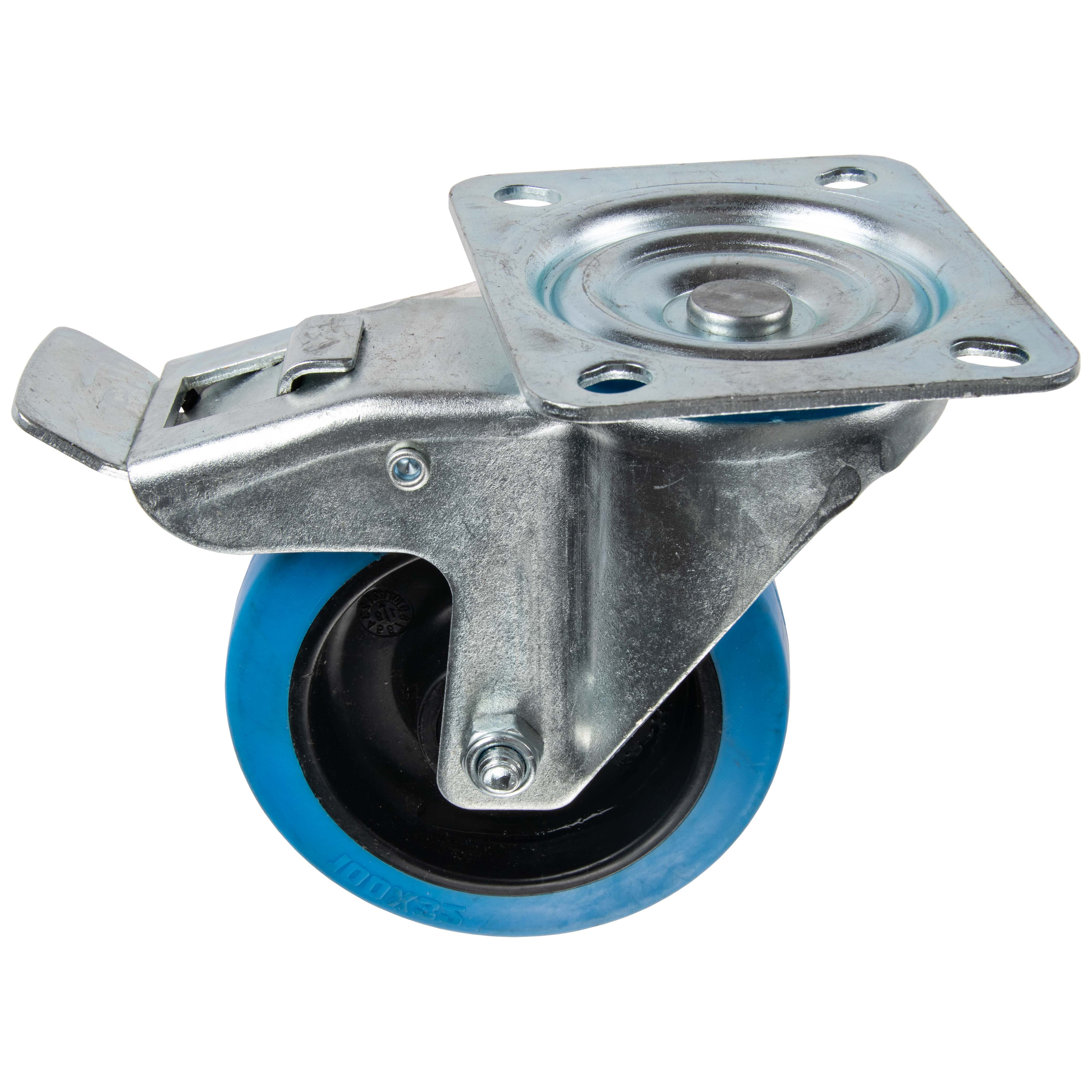 Roulette caoutchouc élastique pivotante Ø100mm avec frein