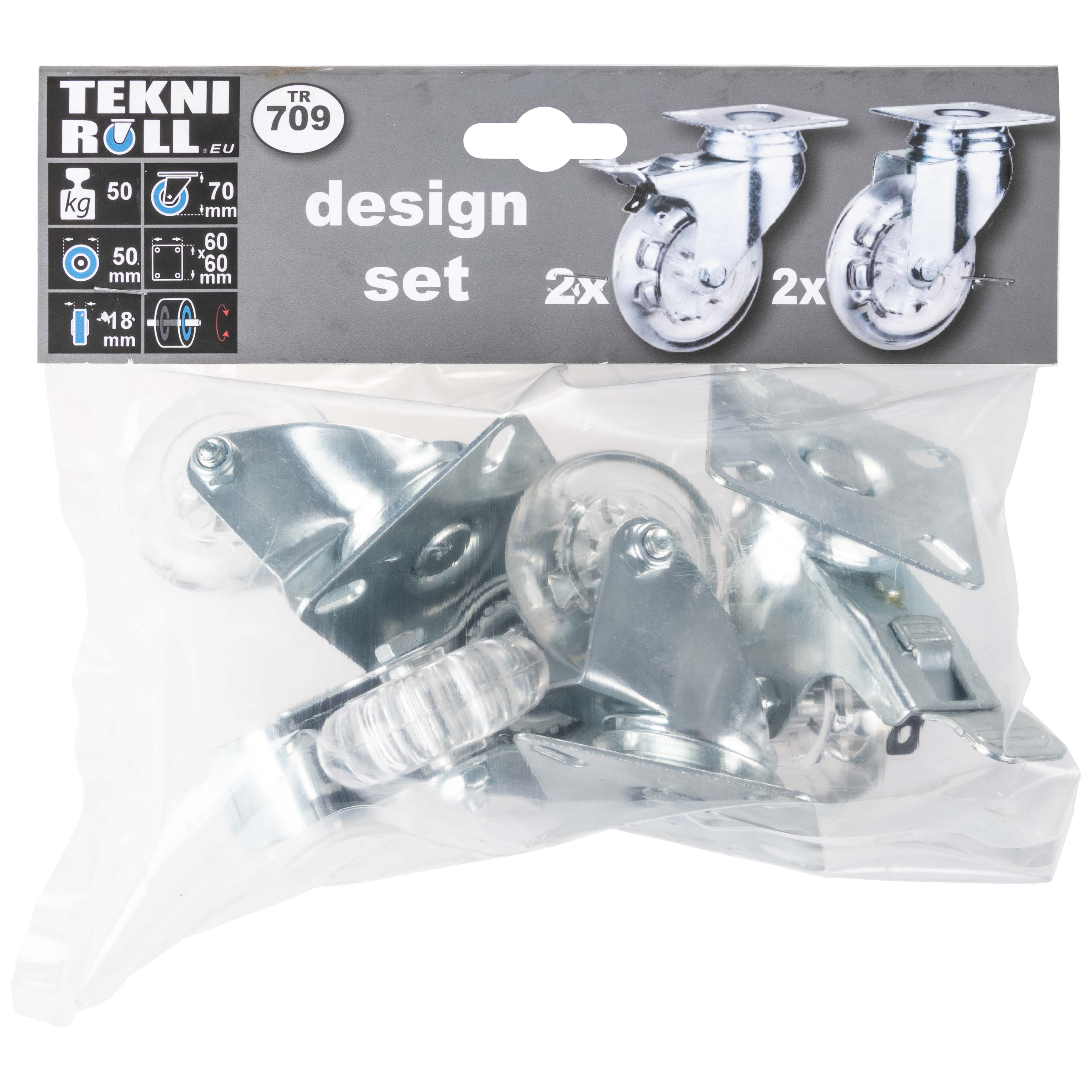 Design kit met 2 zwenkwielen en 2 bokwielen Ø50mm