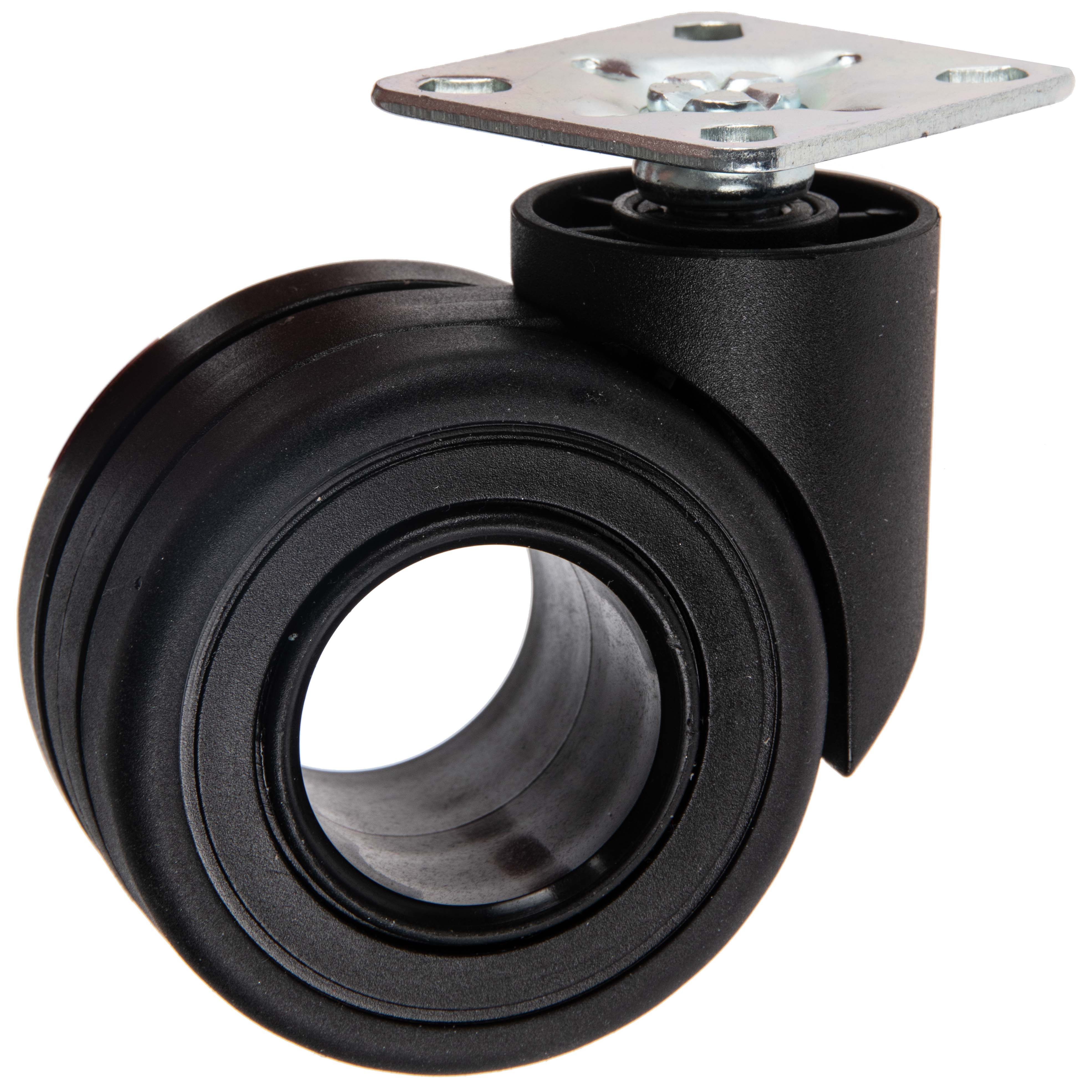 Dubbelwiel TPE (thermoplastic rubber) Ø65mm op plaat met rem