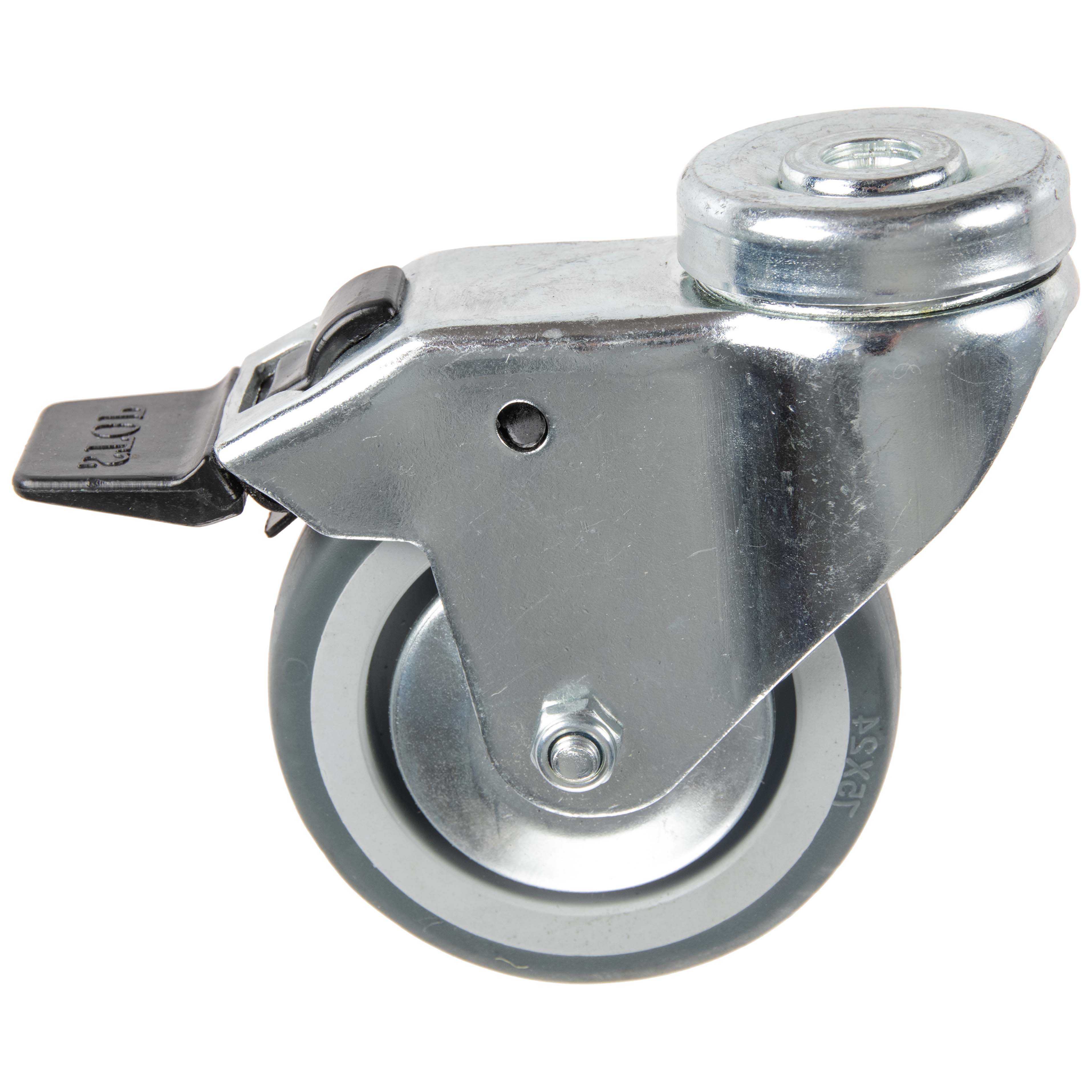 Zwenkwiel met boutgat TPE (thermoplastic rubber) Ø75mm met rem en naafbeschermer