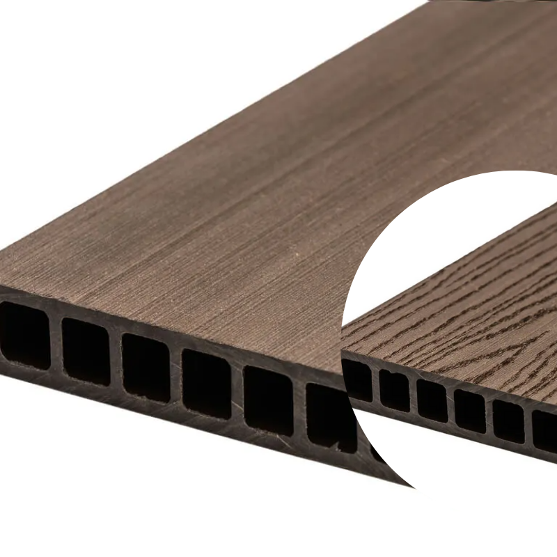 Duofuse terras - Plank hol vlak geborsteld/houtnerf 162x28mm - 4m wenge brown