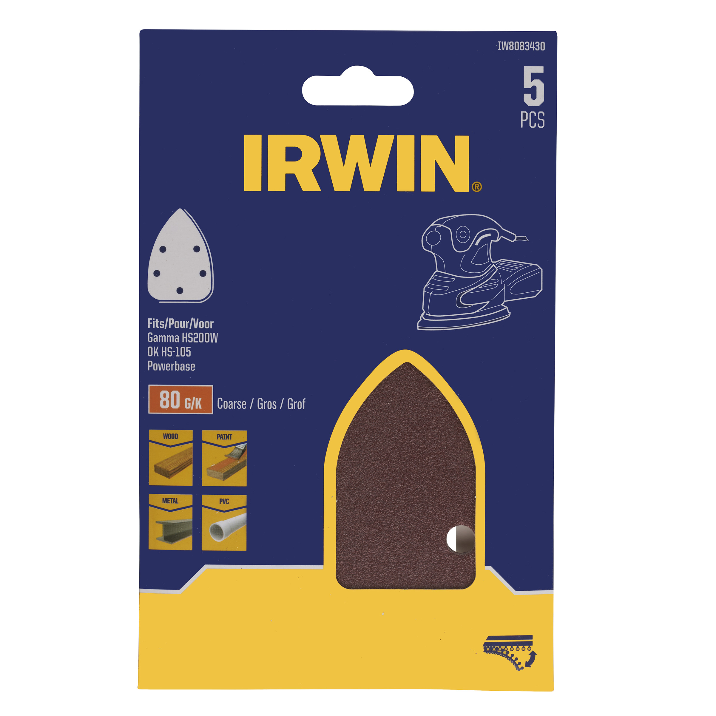 Irwin bandes abrasives pour ponceuse à main 140X98mm (semelle) grain K80