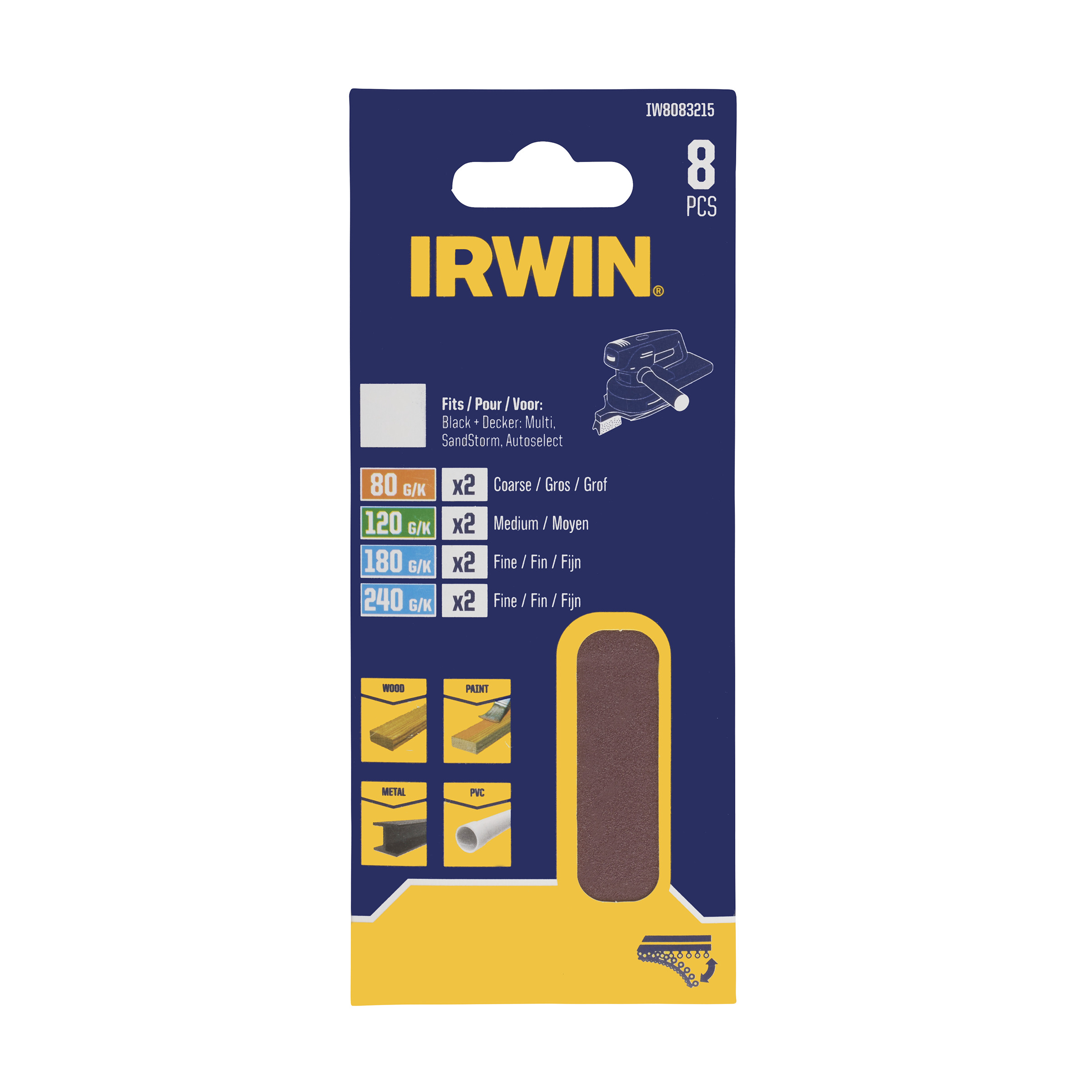 Irwin set de papiers abrasives pour profileuse 8pcs Black+Decker mu