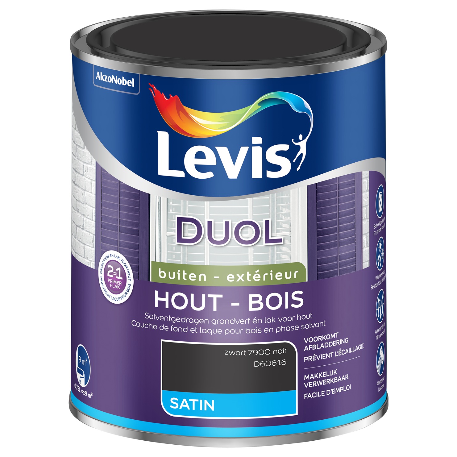 Levis Duol Hout Buiten Satin 0.75l Zwart