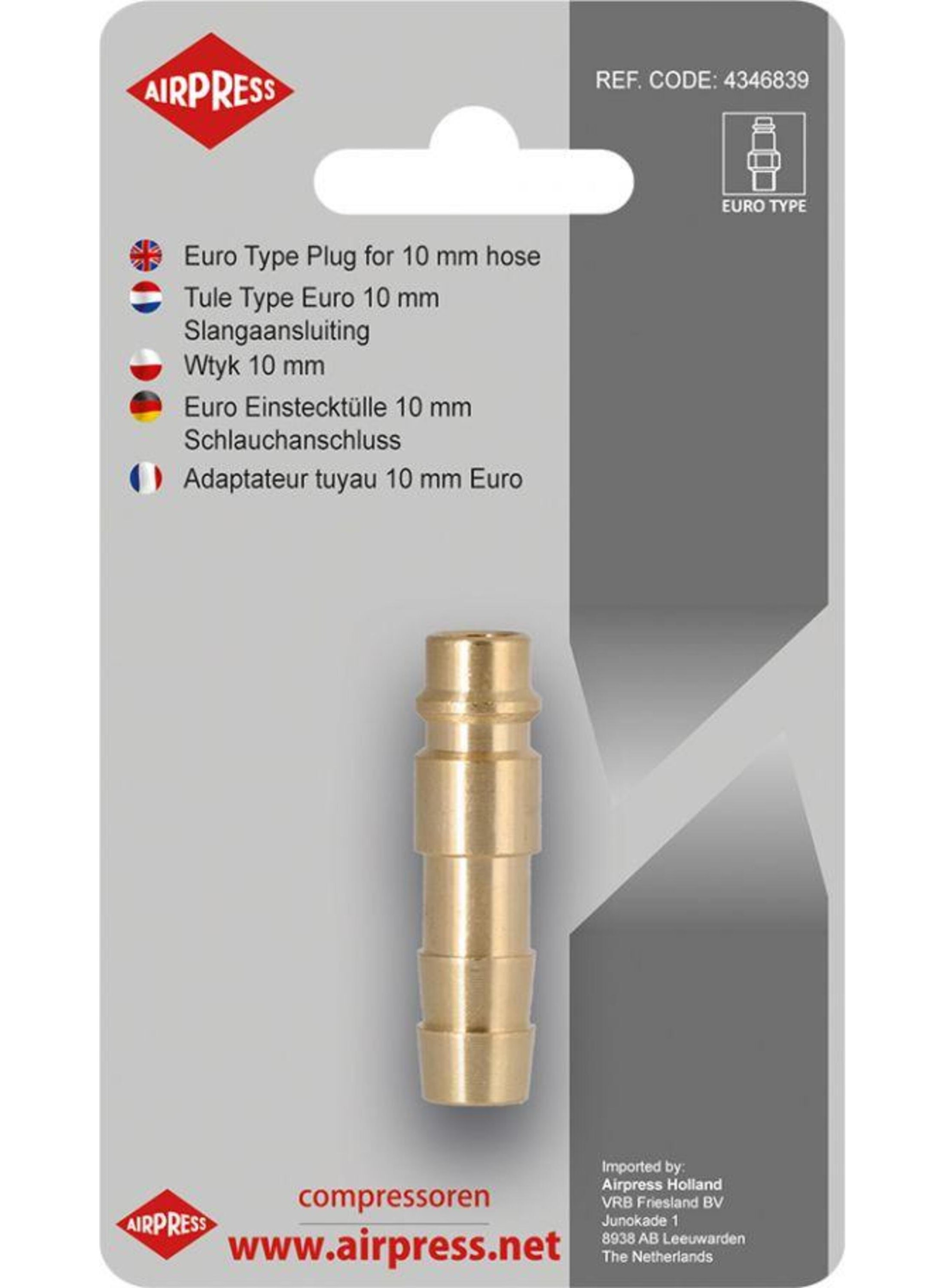Blister tulle type euro 10mm raccord de tuyau