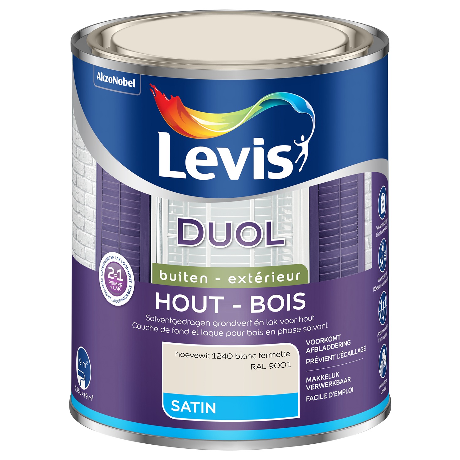 Levis Duol Hout Buiten Satin 0.75l Hoevewit
