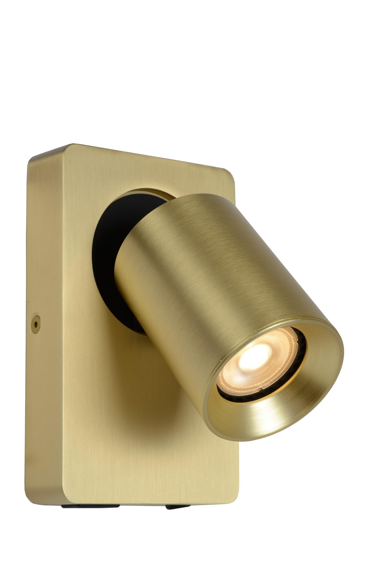 Lucide NIGEL - Spot mural - LED Dim. - GU10 - 1x5W 2200K/3000K - Point de rechargement USB - Or Mat / Laiton