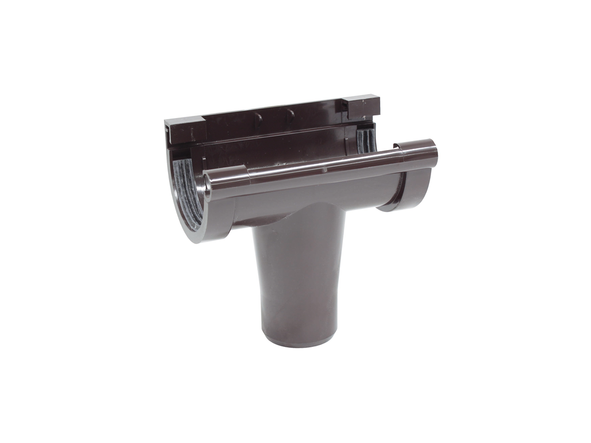 Middenspruitstuk voor dakgoot PVC bruin G80