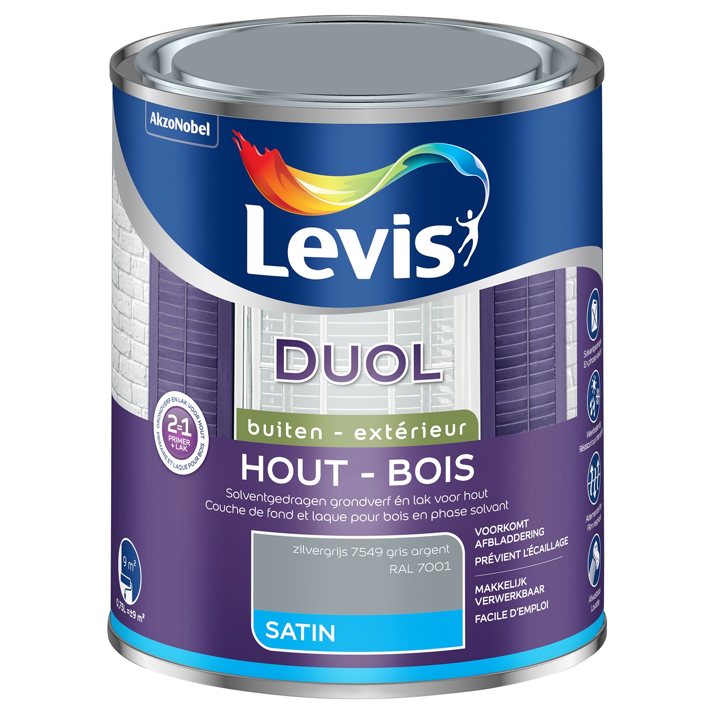 Levis Duol Bois Extérieur Satin 0.75l Gris Argent
