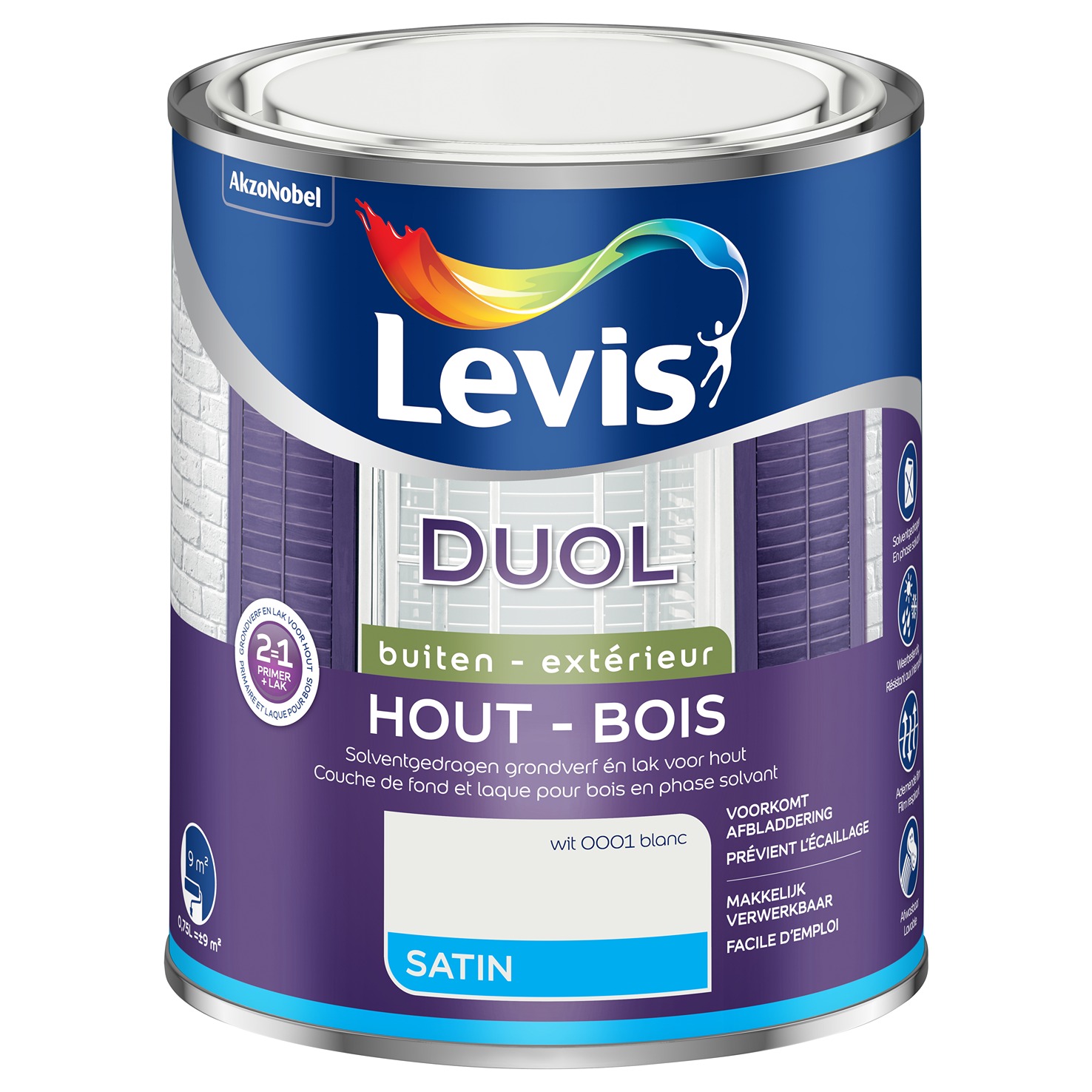 Levis Duol Hout Buiten Satin 0.75l Wit