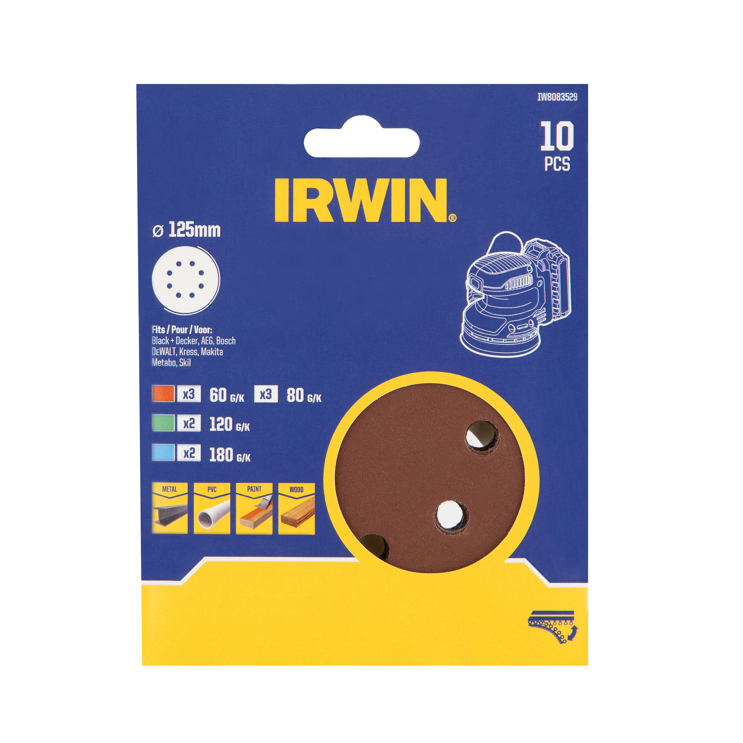 Irwin ensemble de disques abrasives 125 mm 10 pièces
