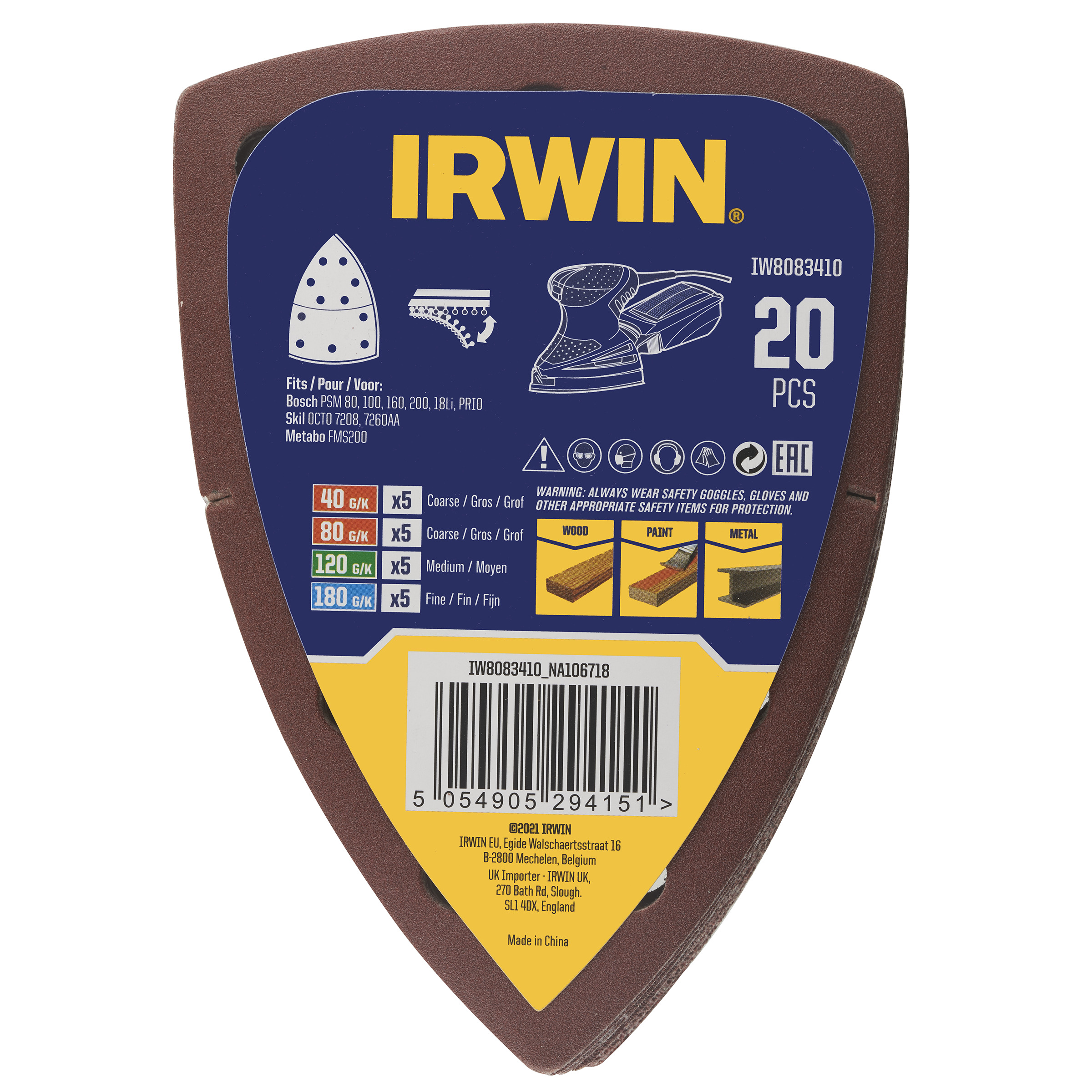 Irwin ensemble de bandes abrasives 105X150 mm 20 pièces 