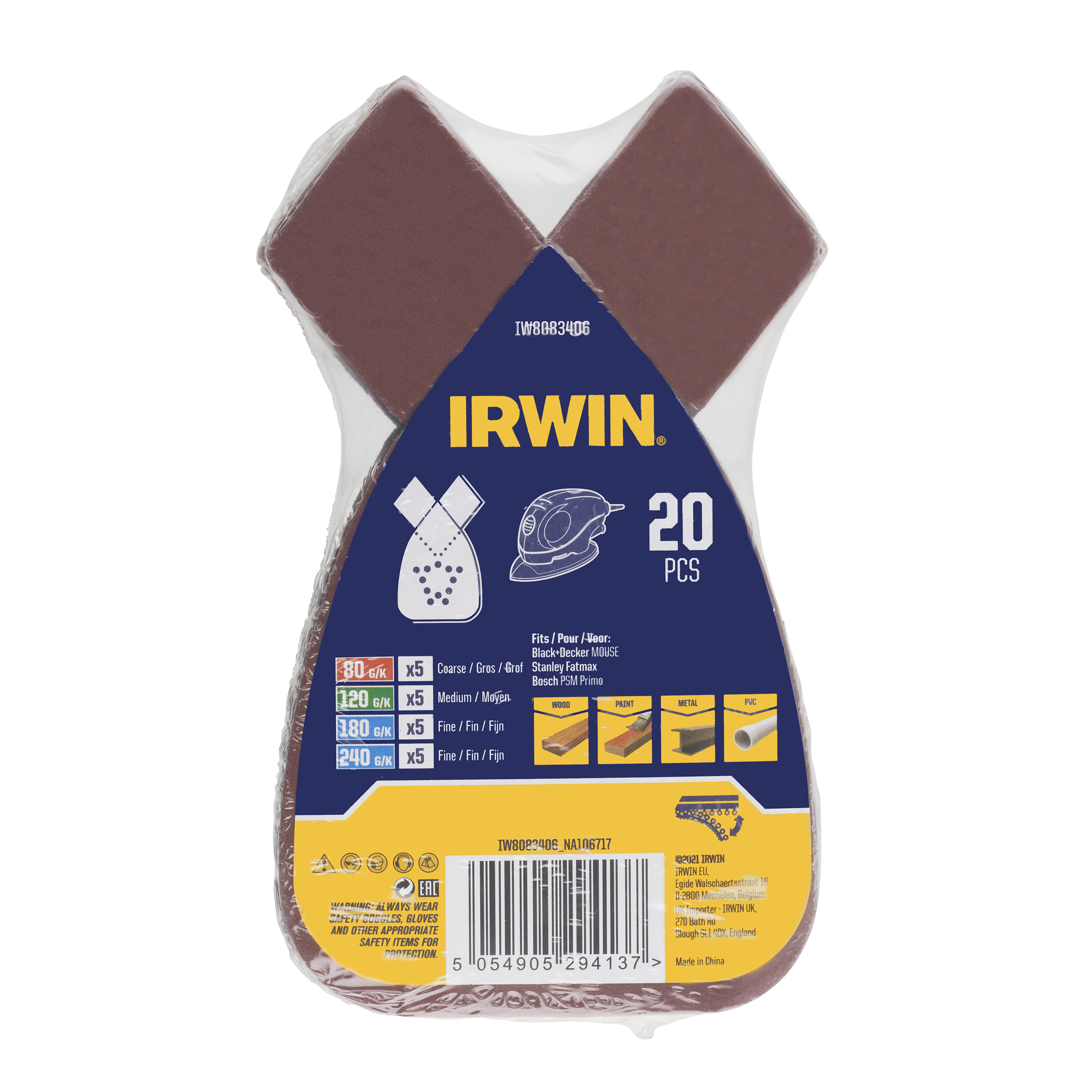 Irwin ensemble de bandes abrasives Black+Decker mouse 20 pièces