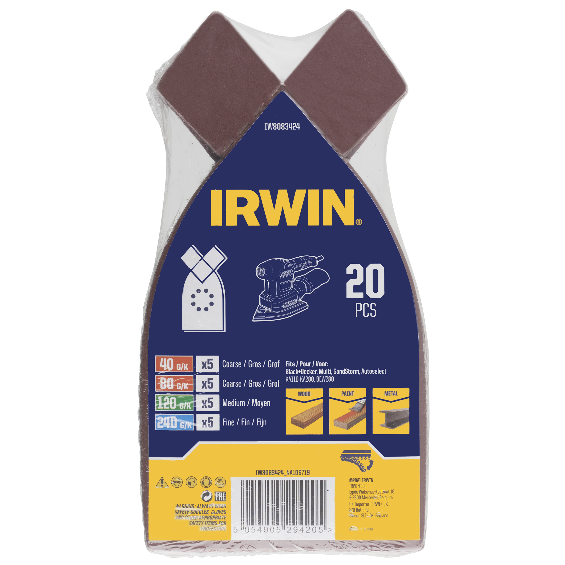 Irwin ensemble de bandes abrasives 170X110 mm 20 pièces